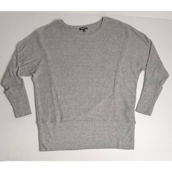 Express Women’s Gray Ribbed Oversized Dolman Sleeve Lightweight Sweater Size L - Picture 2 of 8